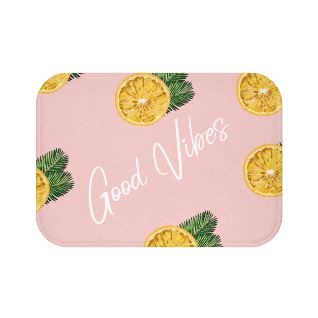 Good Vibes Lemon Bath Mat featuring a vibrant lemon design with anti-slip backing, perfect for enhancing bathroom decor and safety.