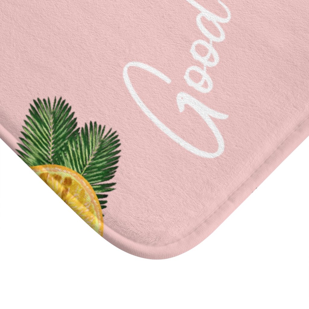 Good Vibes Lemon Bath Mat featuring a vibrant lemon design with anti-slip backing, perfect for enhancing bathroom decor and safety.