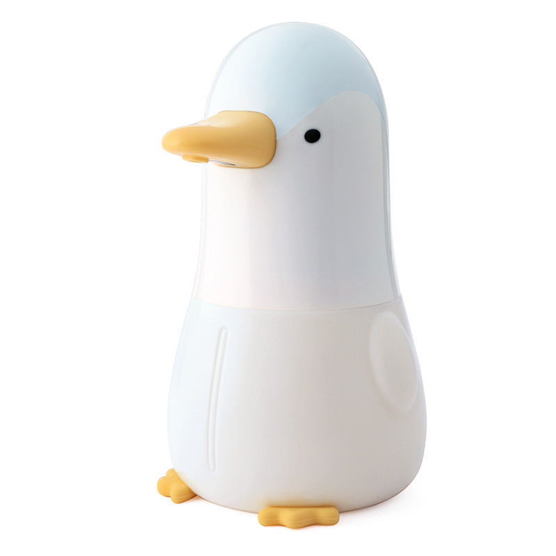 Lovely Penguin Shaped Foam Soap Dispenser in pink and blue, designed for touchless handwashing with a cute penguin pattern.