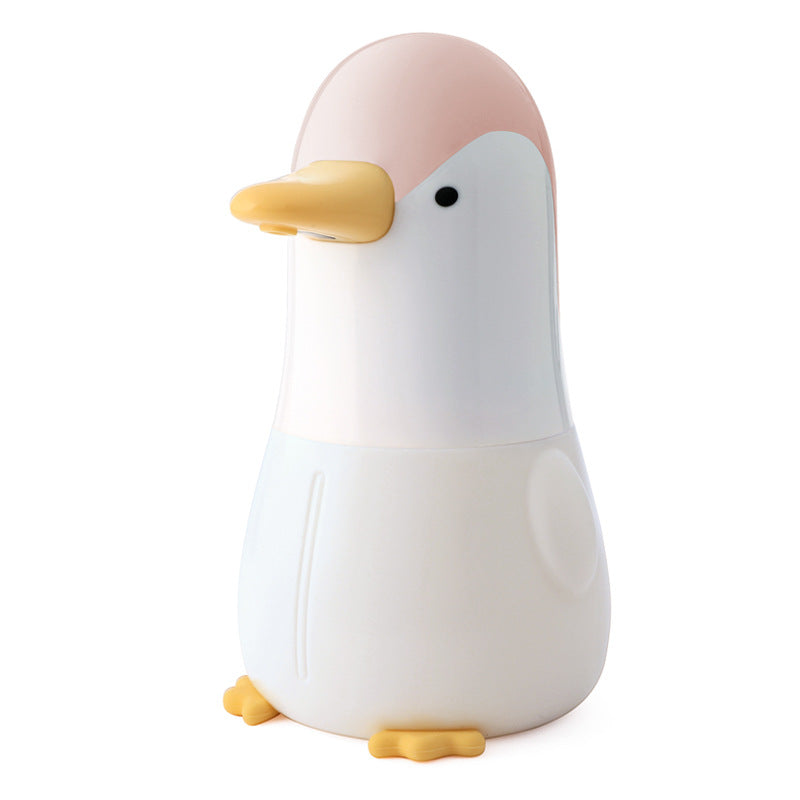 Lovely Penguin Shaped Foam Soap Dispenser in pink and blue, designed for touchless handwashing with a cute penguin pattern.