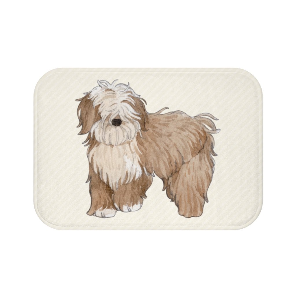 Happy Puppy Bath Mat featuring a playful puppy design, made of soft microfiber with anti-slip backing for safety.