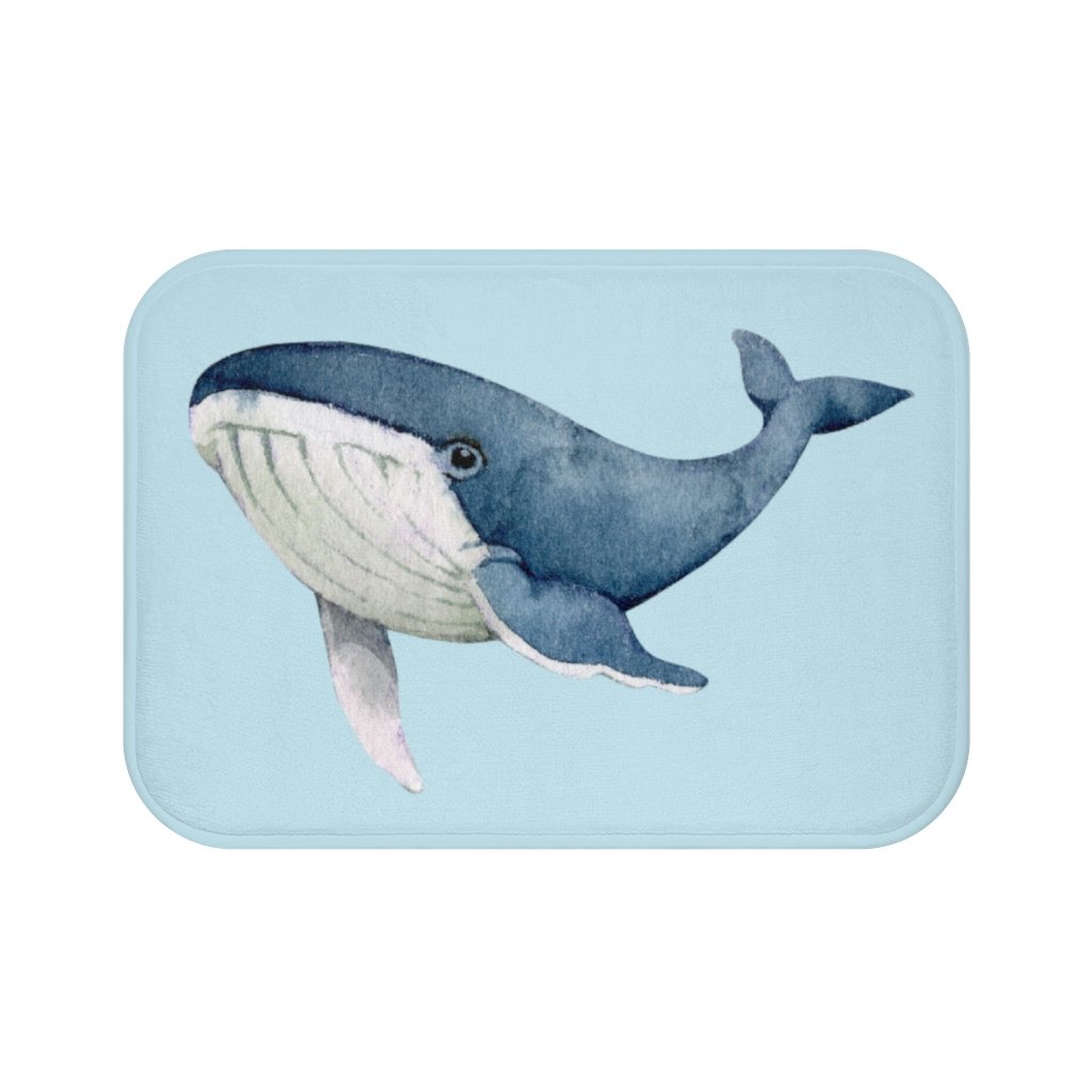 A soft and stylish Humpback Whale Bath Mat with anti-slip backing, featuring a vibrant whale design, perfect for enhancing bathroom decor.