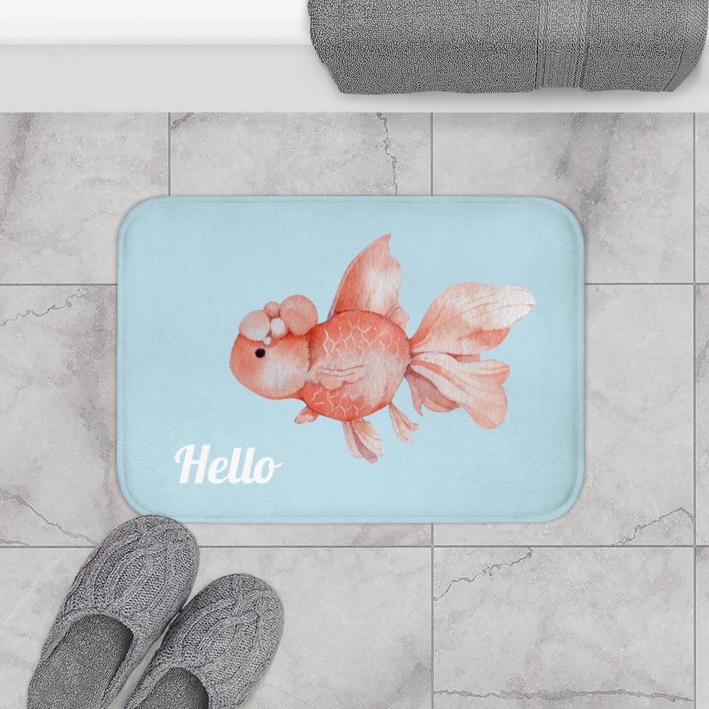 Koi Goldfish Bath Mat featuring vibrant colors and anti-slip backing, perfect for bathroom decor.