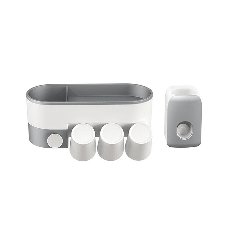 Wall-mounted toothbrush holder with cup and toothpaste dispenser, featuring a modern design and eco-friendly materials.