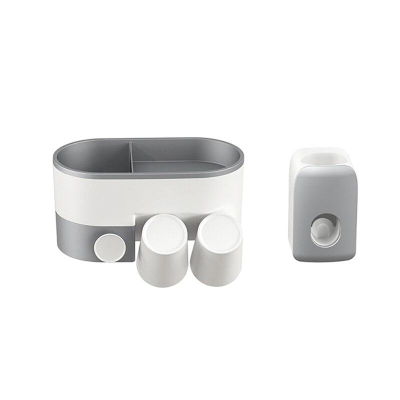 Wall-mounted toothbrush holder with cup and toothpaste dispenser, featuring a modern design and eco-friendly materials.