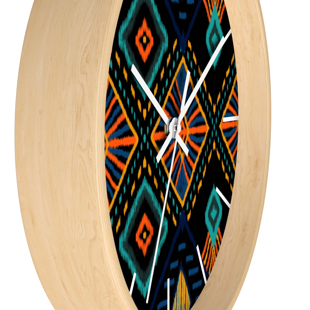 2882Time™ Boho Tribe Geometric Clock featuring a wooden frame and plexiglass face, showcasing a modern geometric design perfect for home decor.