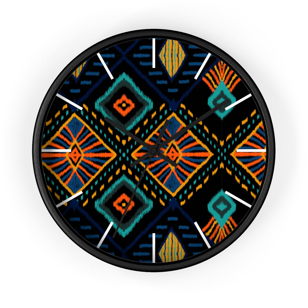 2882Time™ Boho Tribe Geometric Clock featuring a wooden frame and plexiglass face, showcasing a modern geometric design perfect for home decor.