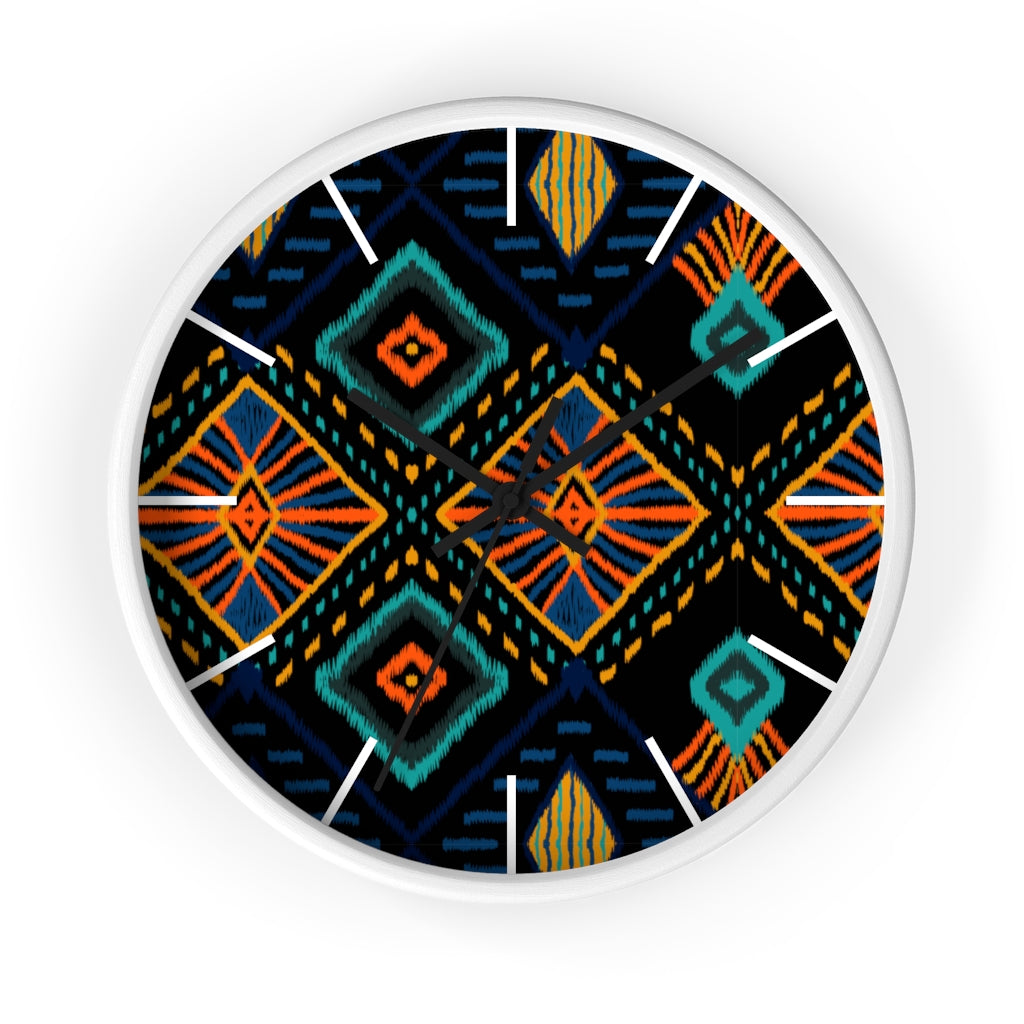 2882Time™ Boho Tribe Geometric Clock featuring a wooden frame and plexiglass face, showcasing a modern geometric design perfect for home decor.