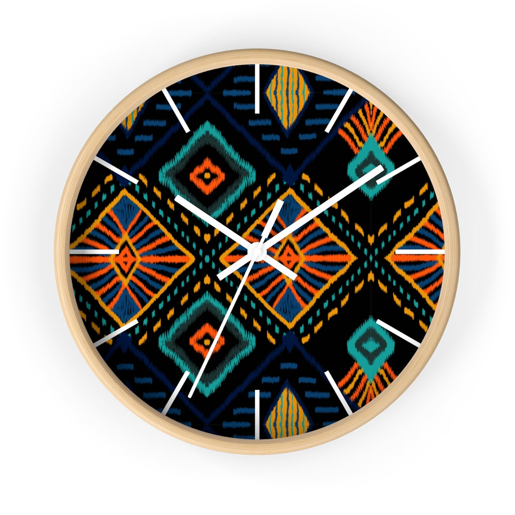 2882Time™ Boho Tribe Geometric Clock featuring a wooden frame and plexiglass face, showcasing a modern geometric design perfect for home decor.