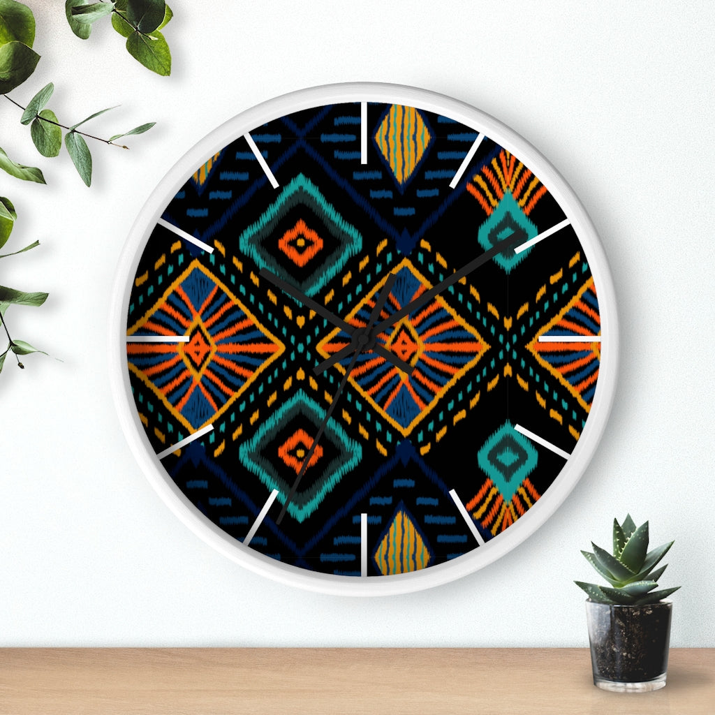 2882Time™ Boho Tribe Geometric Clock featuring a wooden frame and plexiglass face, showcasing a modern geometric design perfect for home decor.