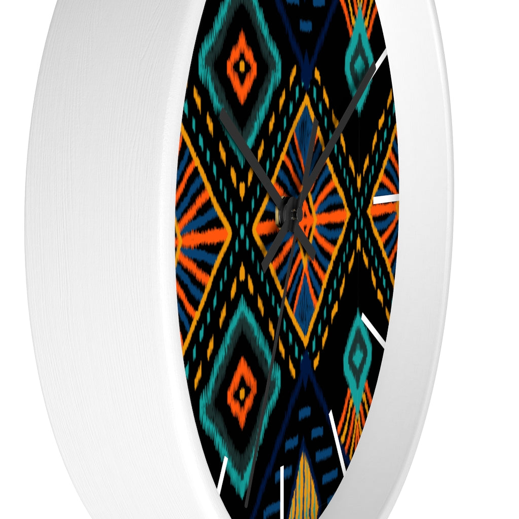 2882Time™ Boho Tribe Geometric Clock featuring a wooden frame and plexiglass face, showcasing a modern geometric design perfect for home decor.