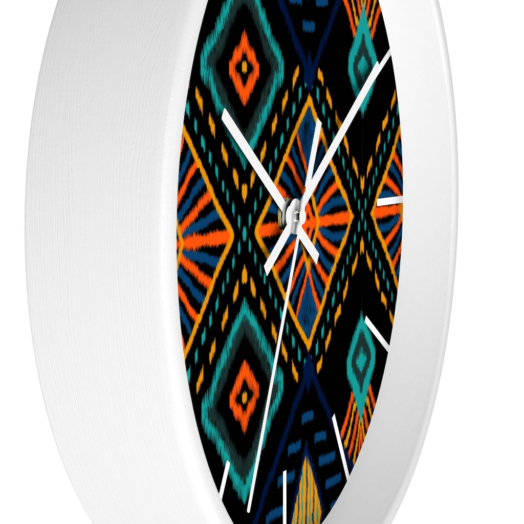 2882Time™ Boho Tribe Geometric Clock featuring a wooden frame and plexiglass face, showcasing a modern geometric design perfect for home decor.