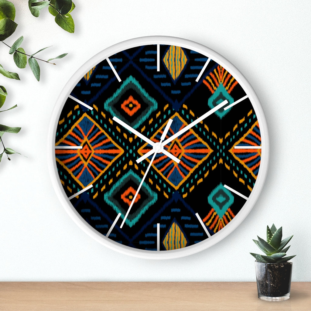 2882Time™ Boho Tribe Geometric Clock featuring a wooden frame and plexiglass face, showcasing a modern geometric design perfect for home decor.