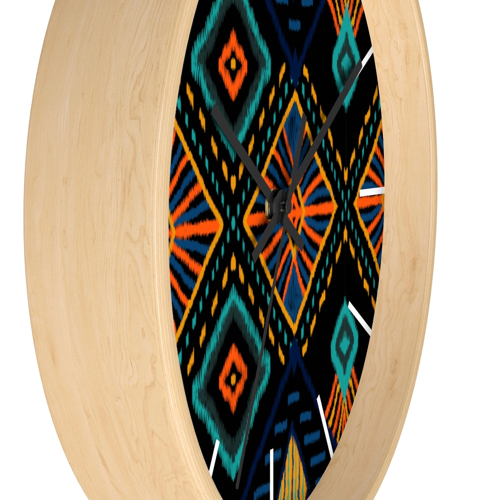 2882Time™ Boho Tribe Geometric Clock featuring a wooden frame and plexiglass face, showcasing a modern geometric design perfect for home decor.