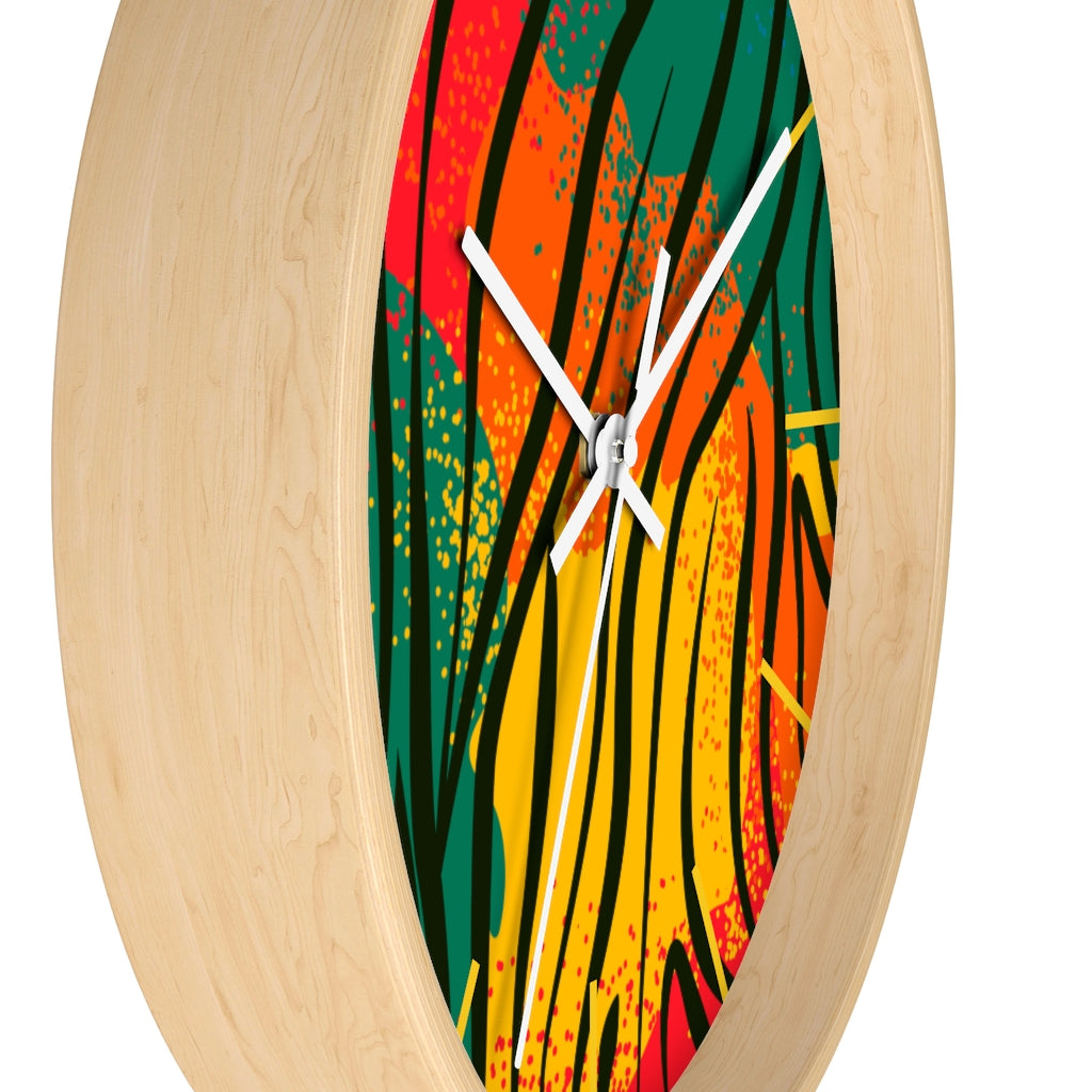 2882Time™ Welcome to The Jungle Geometric Clock featuring a wooden frame and plexiglass face, showcasing a unique geometric design.