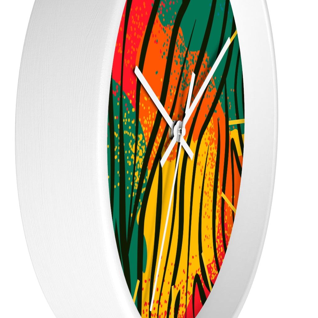 2882Time™ Welcome to The Jungle Geometric Clock featuring a wooden frame and plexiglass face, showcasing a unique geometric design.