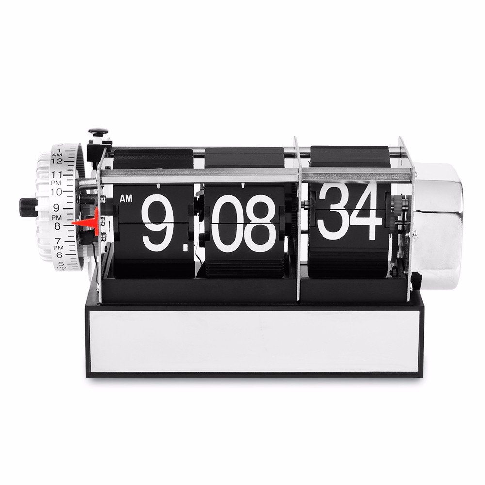 Auto Flip Desktop Alarm Clock with metal body and acrylic numbers, showcasing a retro steampunk design.