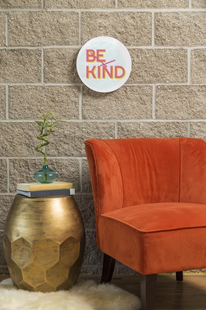 BE KIND Wall Clock featuring customizable artwork and quartz movement, designed in a stylish 12-inch round shape.