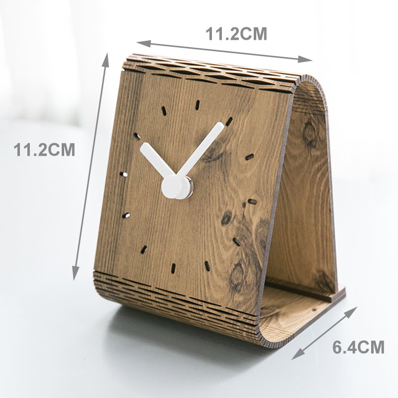 Bent Wood Clock II featuring a minimalist design, crafted from Medium Density Fiberboard, showcasing a silent operation without Arabic numerals.