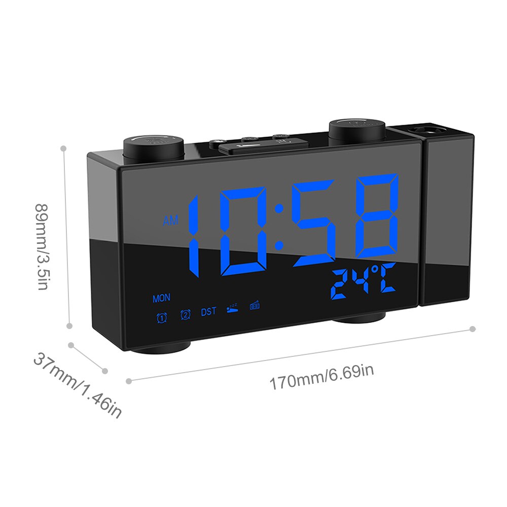 Digital Alarm Clock with dual alarms and snooze feature, featuring a sleek square design and built-in radio functionality.