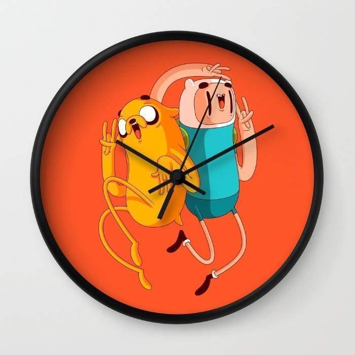 Finn & Jake Wall Clock with black or white frame, featuring a high-impact plexiglass crystal face and customizable hands.