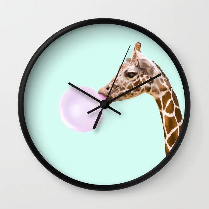 GIRAFFE Wall Clock featuring a 10-inch diameter, high-impact plexiglass face, available in black or white frames with customizable hands.