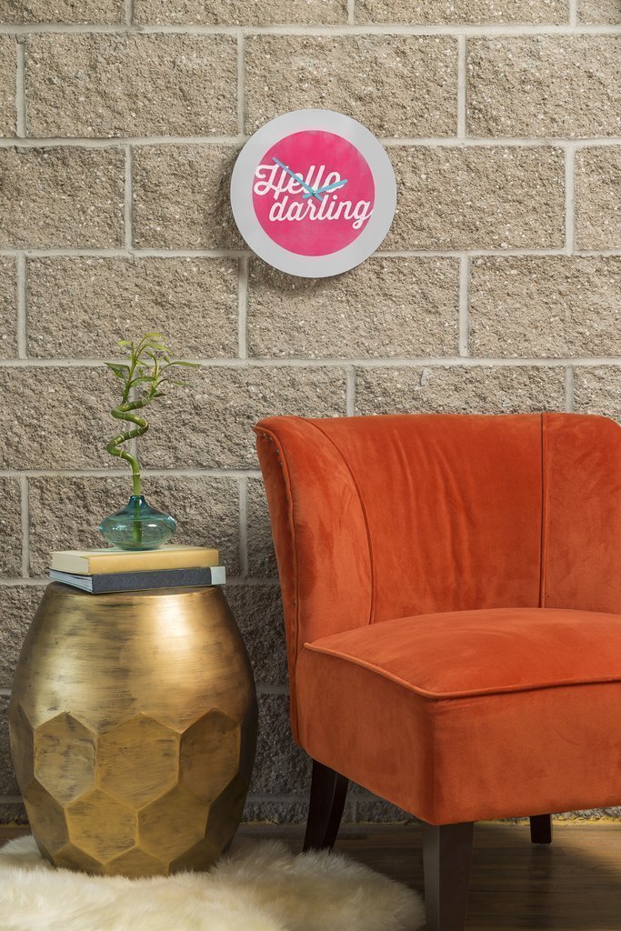 Hello Darling Wall Clock featuring customizable artwork, 12 inches round with quartz movement and sleek design, perfect for home décor.