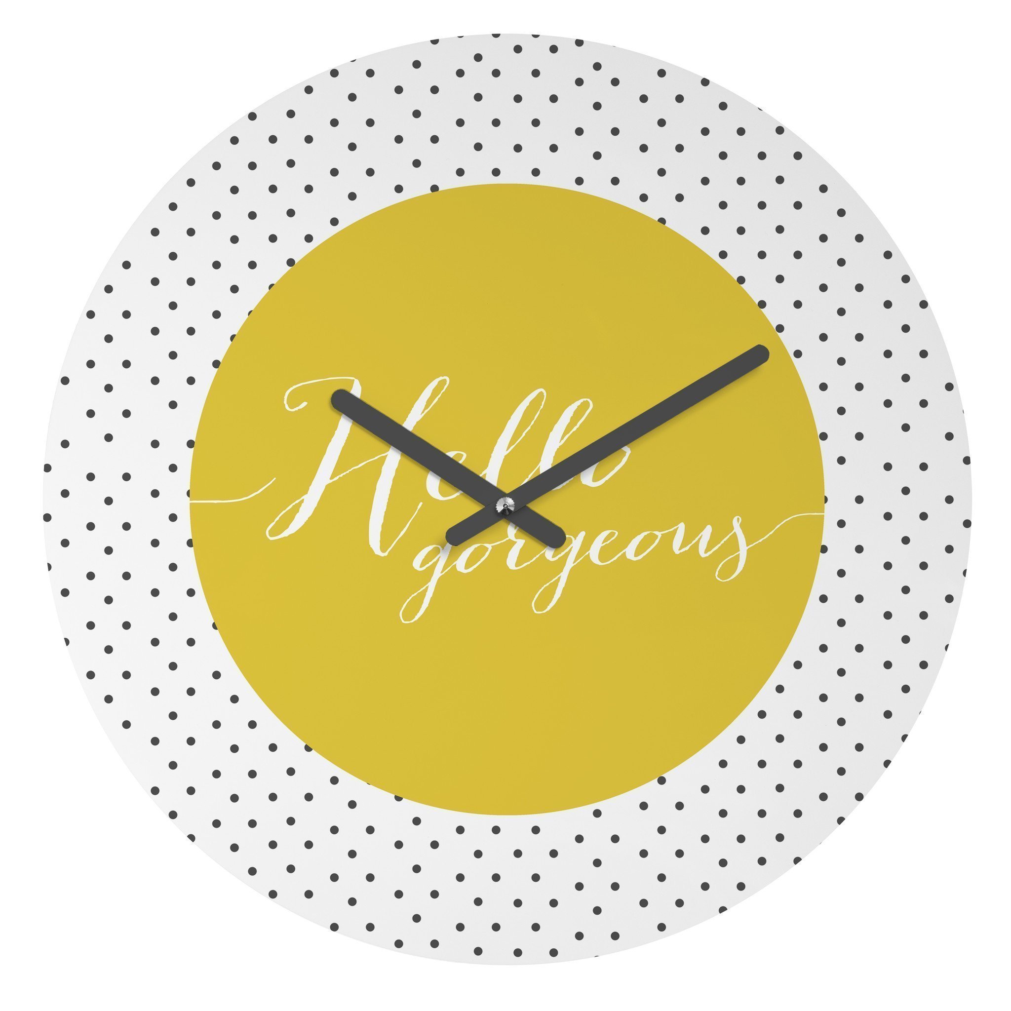 Hello Gorgeous Wall Clock featuring customizable artwork and quartz movement, designed for stylish home décor.