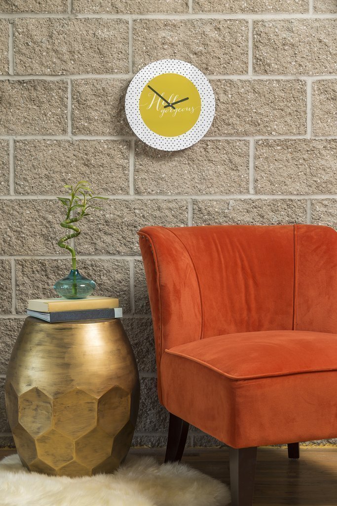 Hello Gorgeous Wall Clock featuring customizable artwork and quartz movement, designed for stylish home décor.