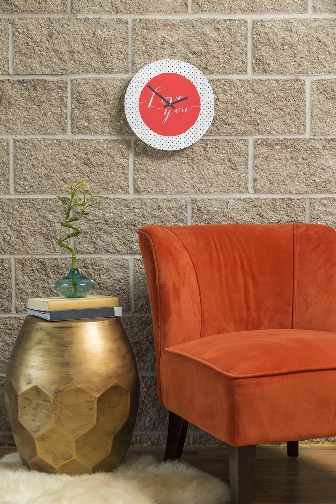 A stylish 12-inch round LOVE YOU WALL CLOCK featuring customizable artwork and quartz movement, perfect for home decor.