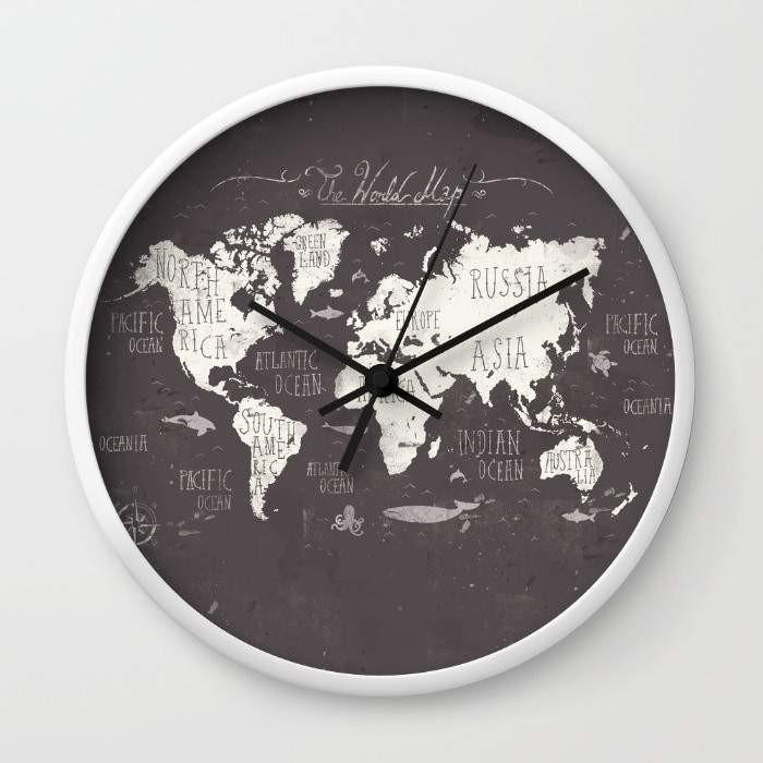 A stylish 10-inch World Map Wall Clock with a high-impact plexiglass face, available in black or white frames, showcasing a detailed world map design.