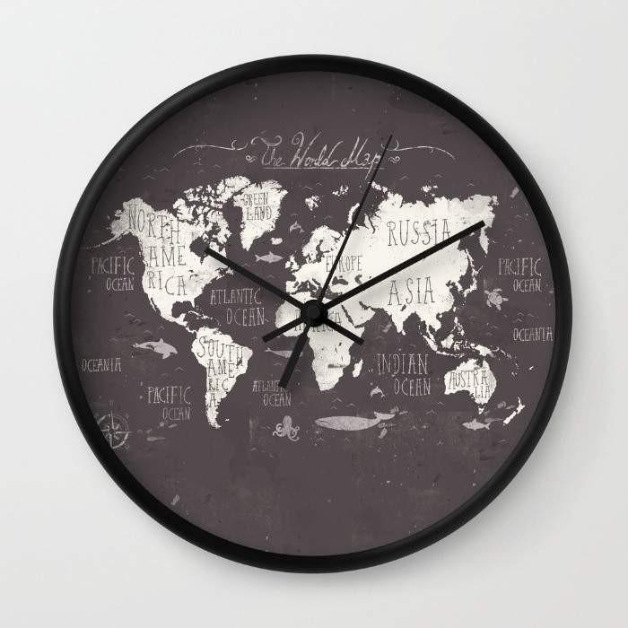 A stylish 10-inch World Map Wall Clock with a high-impact plexiglass face, available in black or white frames, showcasing a detailed world map design.