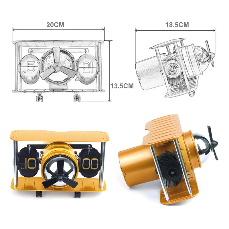 The Wright Brothers Plane Auto Flip Clock featuring a bicycle design with clear digits and a quality Japanese engine, perfect for home or office decor.