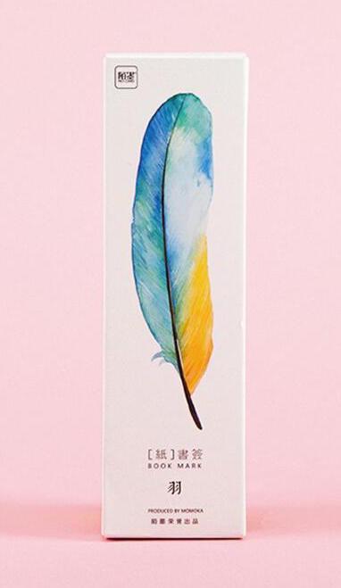 A colorful assortment of 30 watercolor-style feather bookmarks displayed together, showcasing their unique designs and vibrant colors.