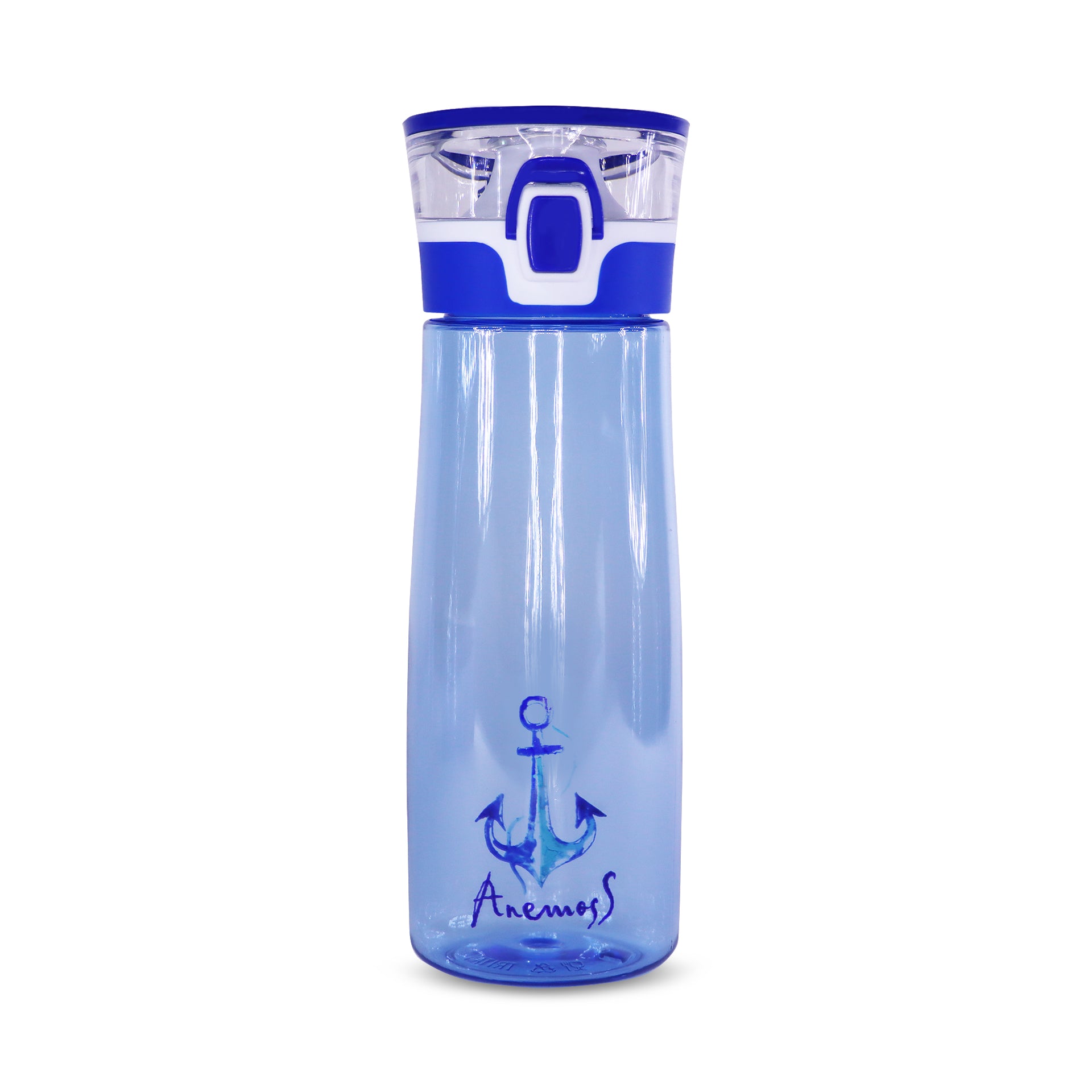 ANEMOSS Anker Muster Tritan Wasserflasche 600 ml in Blau, BPA-frei, mit praktischem Trageriemen und stilvollem Design.