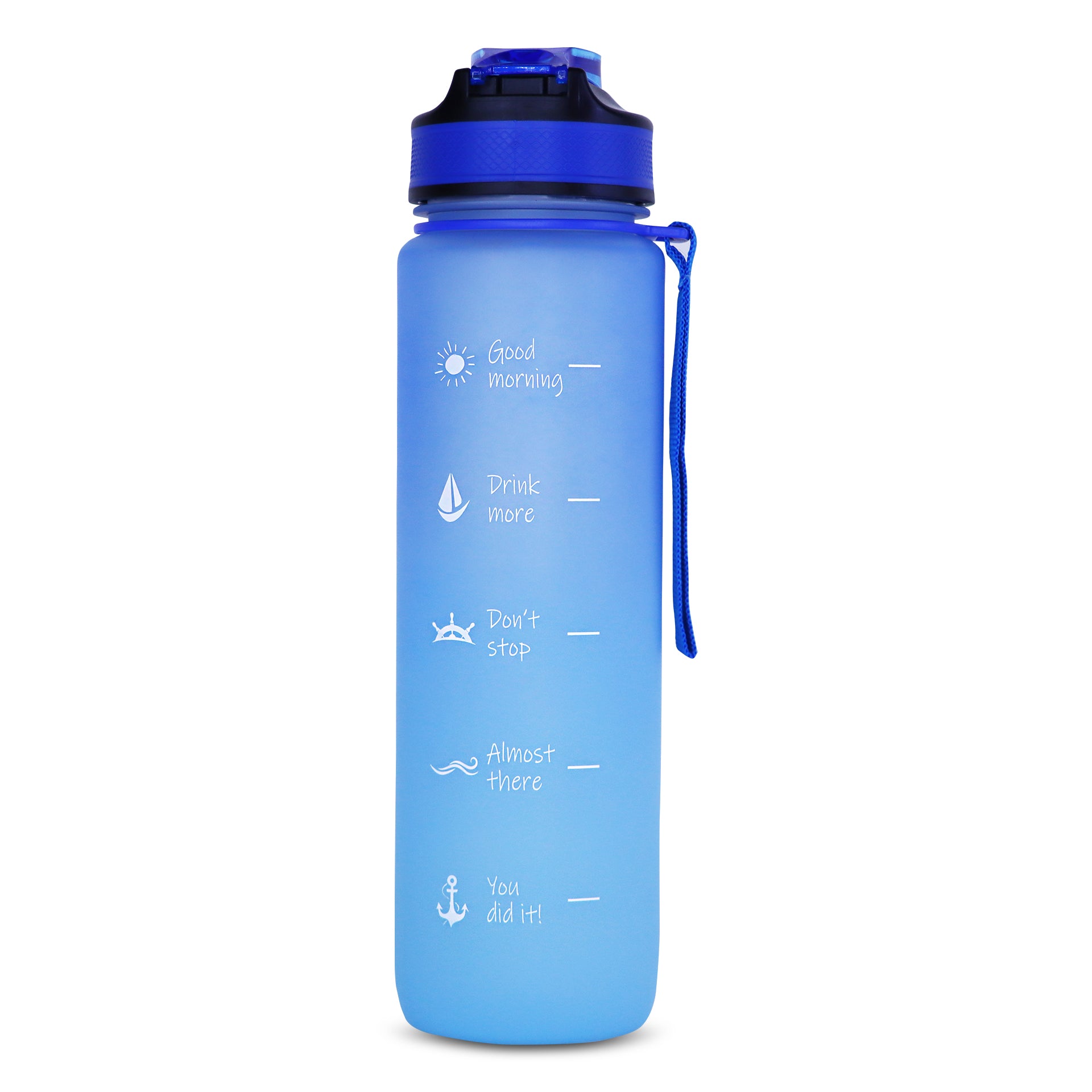 ANEMOSS Anker Muster Tritan Wasserflasche in Blau, BPA-frei, mit stilvollem Anker Muster und praktischem Trageriemen.