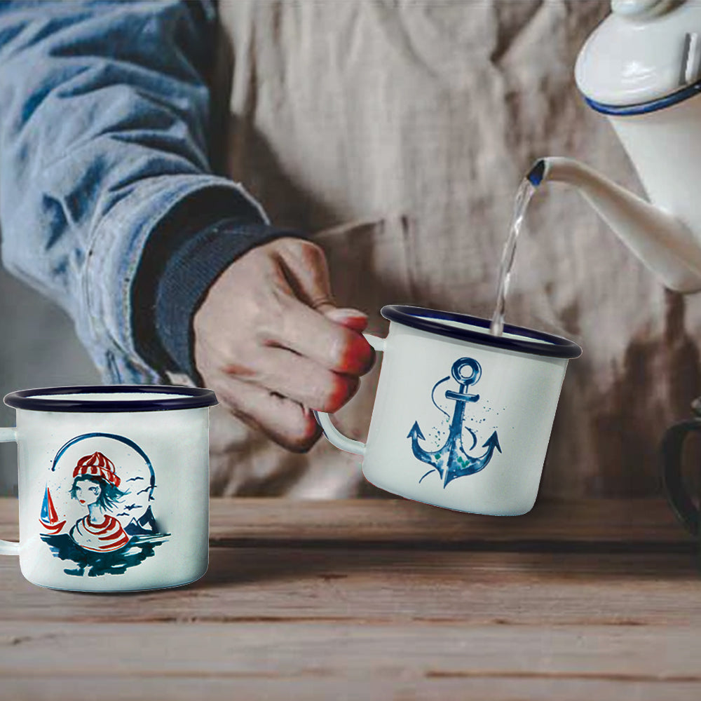 Anemoss Marine Collection Sailor Girl & Anchor Tassen Set, 350 ml, mit maritimem Design und bunten Motiven.