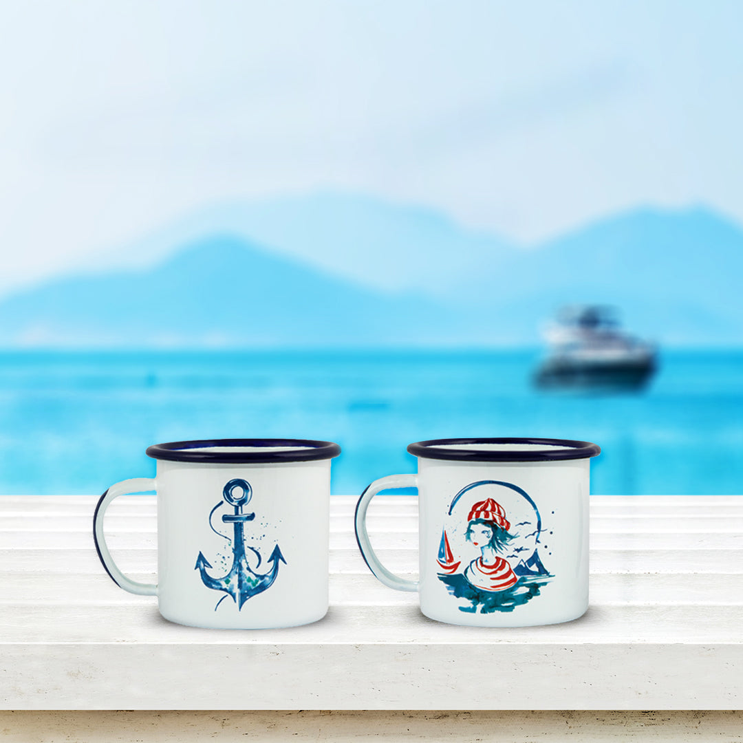 Anemoss Marine Collection Sailor Girl & Anchor Tassen Set, 350 ml, mit maritimem Design und bunten Motiven.