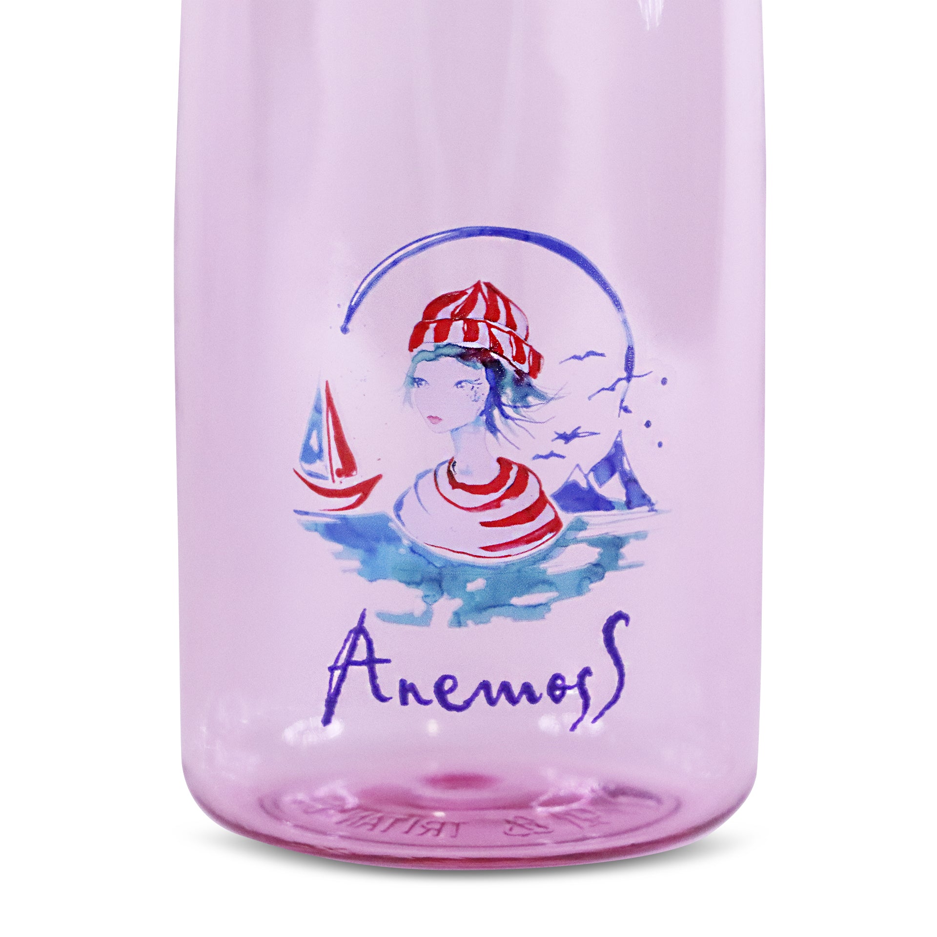 ANEMOSS Seemannsmädchen Tritan Trinkflasche in Blau, 600 ml, BPA-frei, mit individuellem Design und Trageriemen.