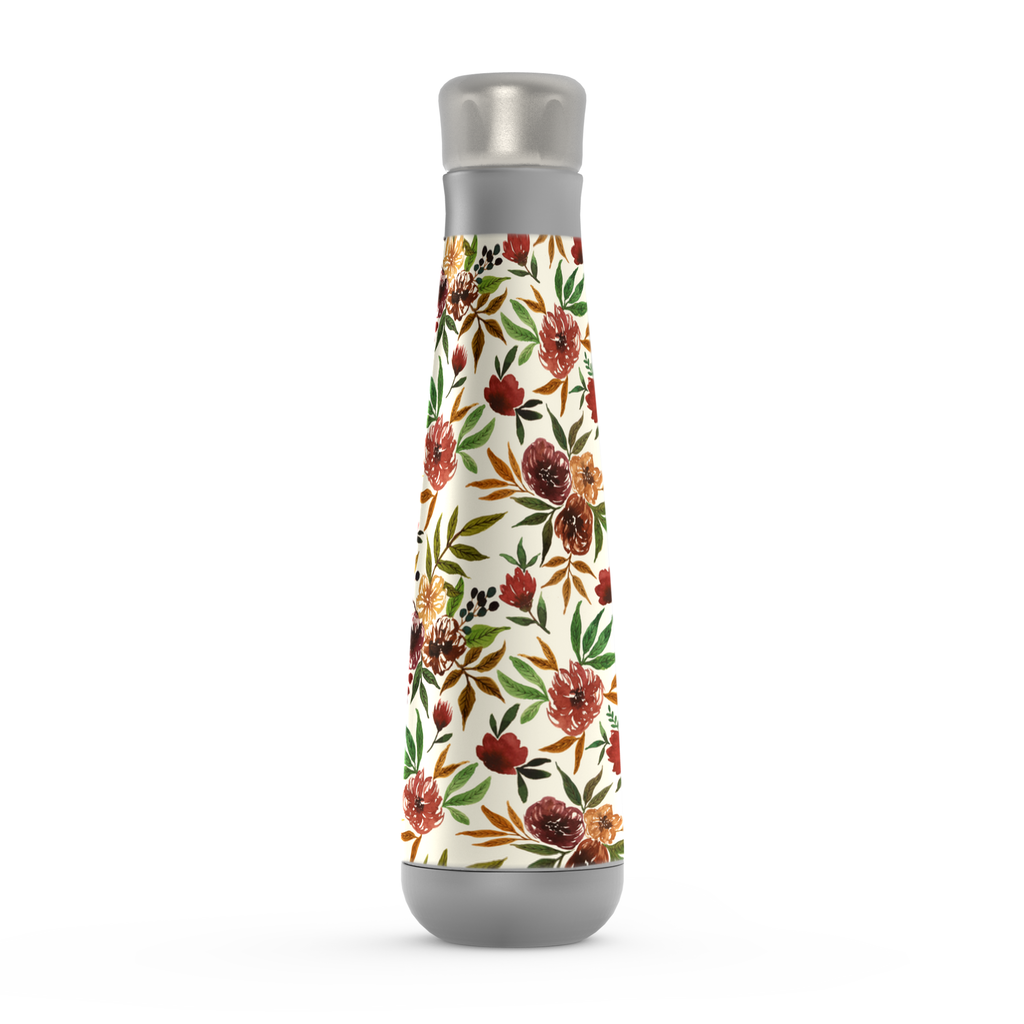 Stylish Autumn Flowers Peristyle Water Bottle made of stainless steel with floral design, perfect for keeping beverages hot or cold.