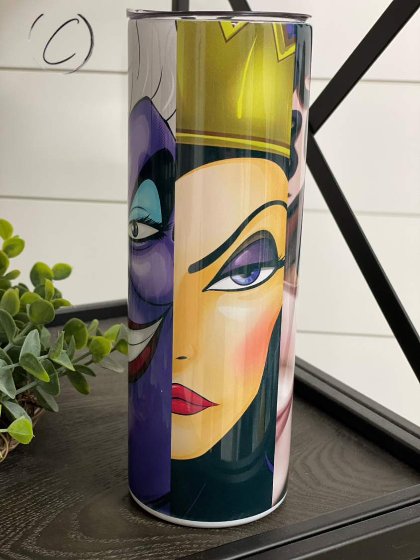 Bad Girls 20oz Skinny Tumbler with a vibrant full wrap design, featuring a reusable straw and insulated body.