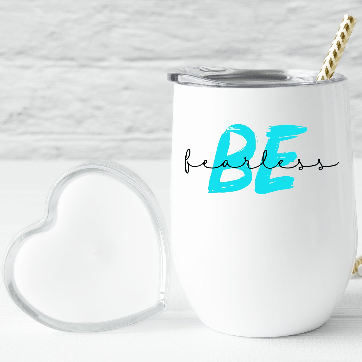 Be Fearless Wine Tumbler in stylish design with a lid, perfect for on-the-go drinks.