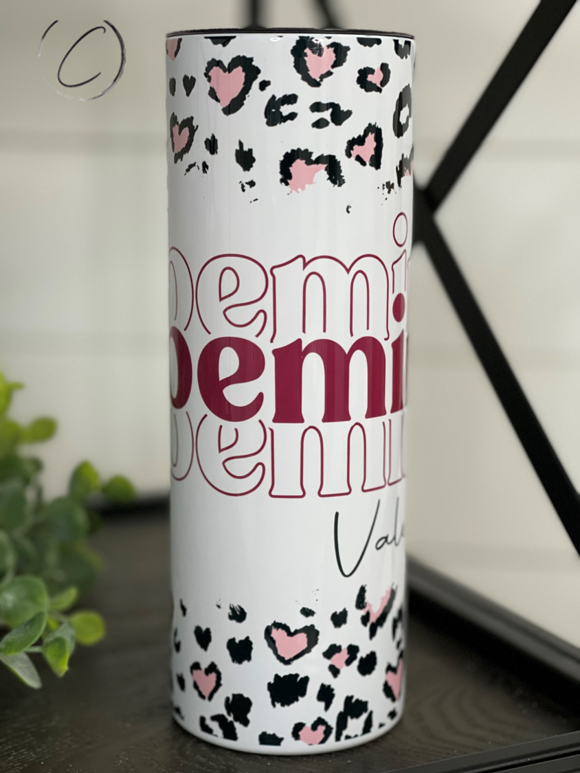 Be Mine Valentine 20oz Skinny Tumbler with a vibrant full wrap design, perfect for hot and cold beverages.