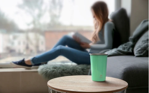 Bevu® FIESTA Steel Cup in mint color, showcasing its sleek design and durable stainless steel construction, perfect for parties and outdoor use.