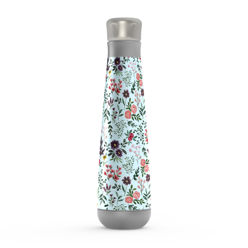 Bright Watercolor Flower - Blue Peristyle Water Bottle featuring a vibrant floral design on a stainless steel body.