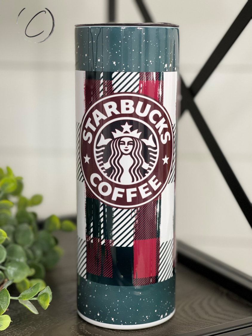 Buffalo Plaid Starbucks 20oz Skinny Tumbler with a stylish plaid design, featuring a reusable straw.