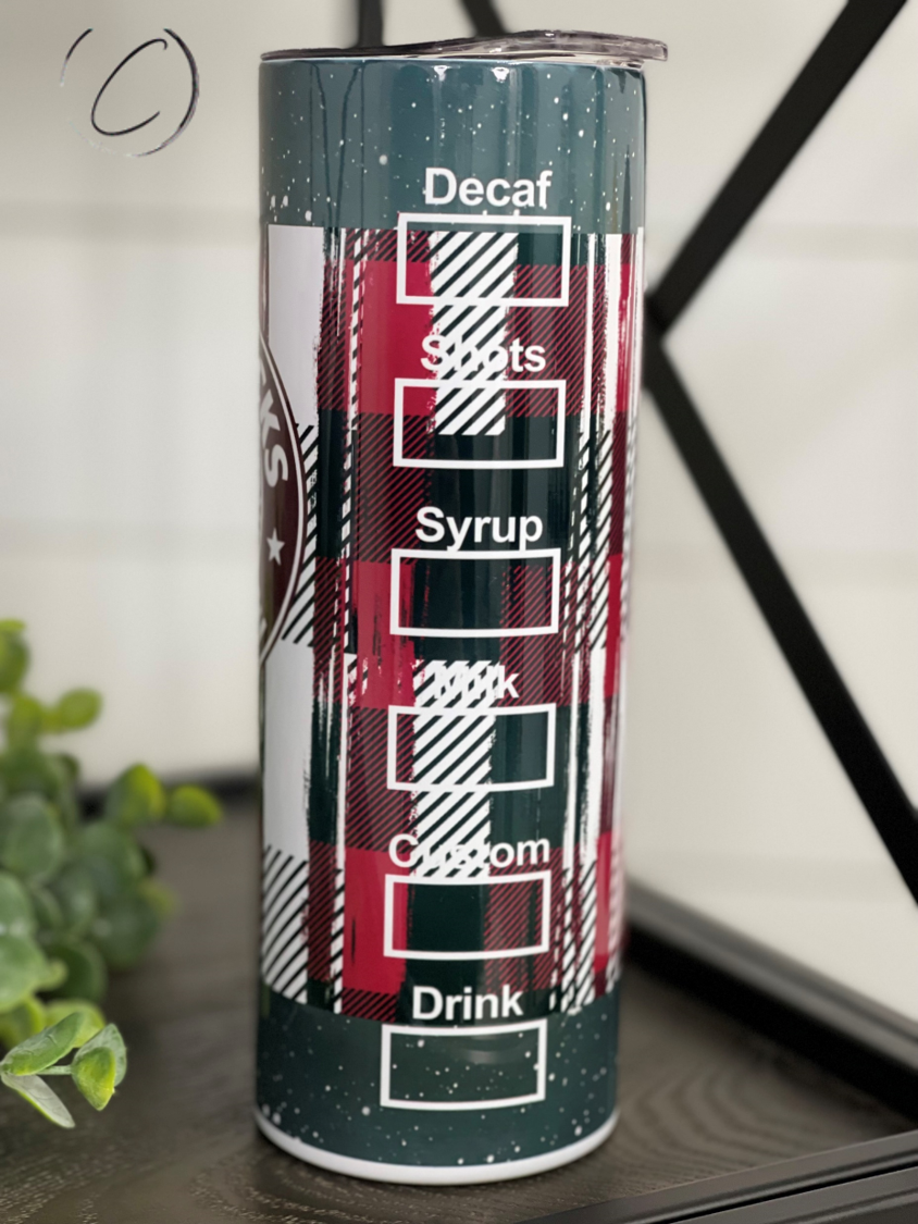 Buffalo Plaid Starbucks 20oz Skinny Tumbler with a stylish plaid design, featuring a reusable straw.