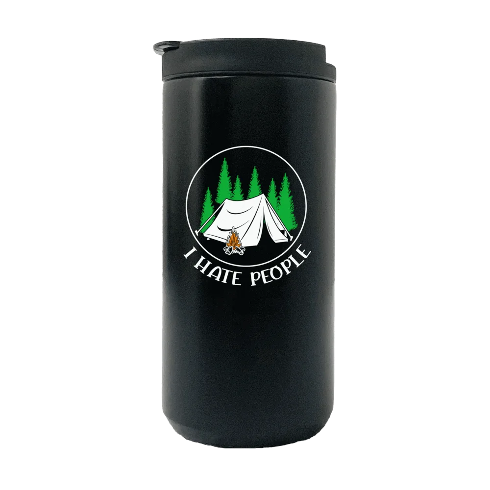 I Hate People 14oz Tumbler in stainless steel with a humorous design, perfect for hot or cold beverages.