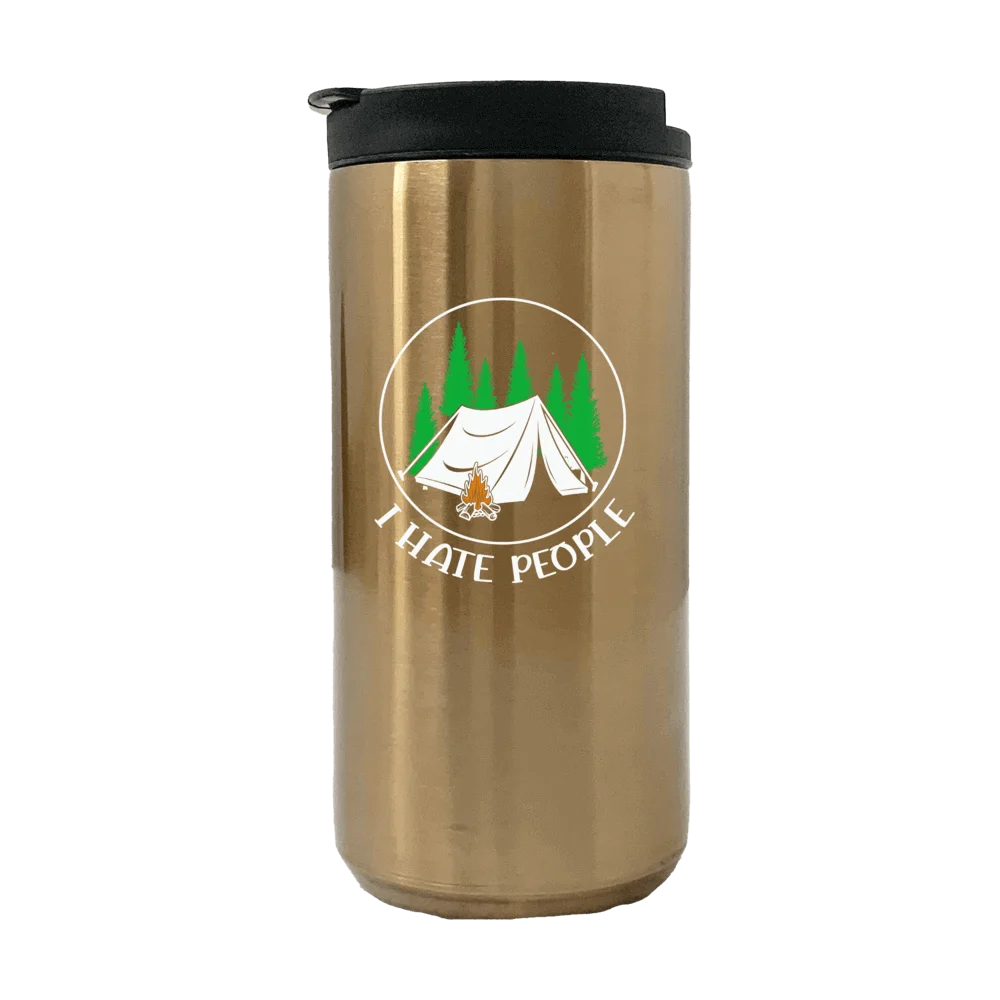 I Hate People 14oz Tumbler in stainless steel with a humorous design, perfect for hot or cold beverages.