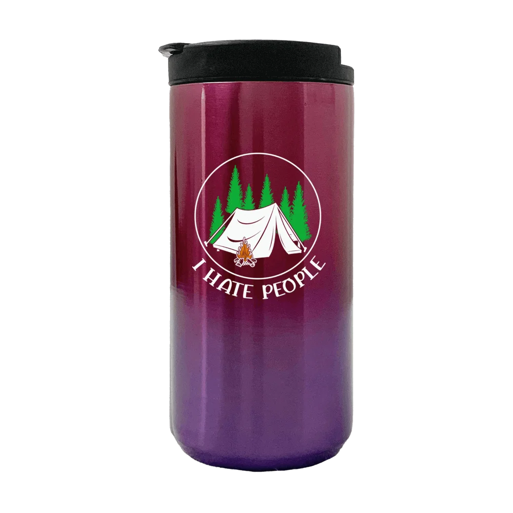 I Hate People 14oz Tumbler in stainless steel with a humorous design, perfect for hot or cold beverages.